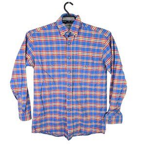 Mens Blue Red Yellow Plaid Shirt Long Sleeve Button Up Pockets Cotton Blend M